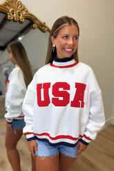 USA Mock Neck Sweatshirt White