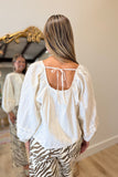 Embroidered Balloon Sleeve Top Cream