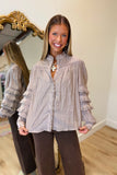 Frilly Lace Pintuck Blouse Mocha