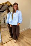 Dressy Floral Embossed Blouse Blue