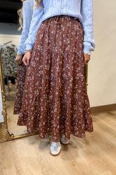 Fields of Floral Tiered Maxi Skirt Brown