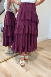 Elegant Grace Tiered Skirt Burgundy