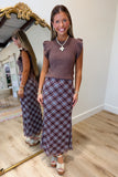 Reece Plaid Midi Skirt Brown