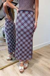 Reece Plaid Midi Skirt Brown