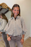 Fall Checks Bubble Hem Blouse Brown
