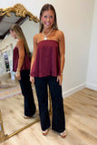 Old Hollywood Strapless Satin Top Burgundy