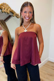 Old Hollywood Strapless Satin Top Burgundy
