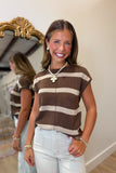 Cocoa Stripe Knit Top Brown