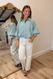 Fall Checks Bubble Hem Blouse Green