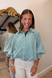 Fall Checks Bubble Hem Blouse Green