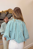 Fall Checks Bubble Hem Blouse Green