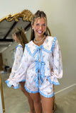 Vintage Bunny Print Ribbon Pajama Set