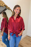 Arizona Satin Oversized Top Crimson