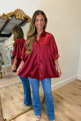 Arizona Satin Oversized Top Crimson