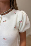 Perfect Puffed Floral Sweater Cream