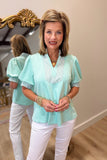 Sweet Social Striped Detail Top Mint