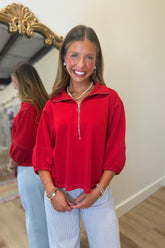 Game On 1/2 Zip Top Red