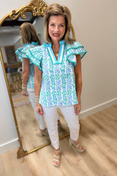 Hydrangea Heaven Flutter Sleeve Top Blue