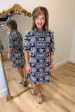 Boho Chic Embroidered Dress Navy