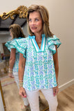 Hydrangea Heaven Flutter Sleeve Top Blue