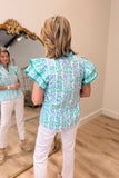 Hydrangea Heaven Flutter Sleeve Top Blue