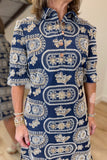 Boho Chic Embroidered Dress Navy