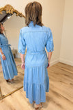 APNY Tiered Belted Denim Dress