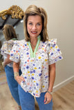 Garden Date Gingham Trim Top Green