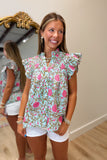 Daybreak Flutter Sleeve Floral Top Mint