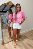 Dots and More Puff Sleeve Top Pink