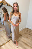 Estate Satin V Neck Slip Dress Beige