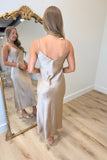 Estate Satin V Neck Slip Dress Beige