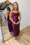 Dark Cherry Satin Cowl Neck Dress