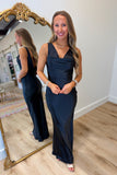 Satin Saturday Nights Cowl Neck Dress Black