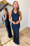 Satin Saturday Nights Cowl Neck Dress Black