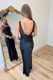 Satin Saturday Nights Cowl Neck Dress Black