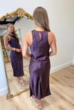 Satin Noir Sleeveless Midi Dress Wine