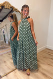Chloe Polka Dot Halter Dress Olive