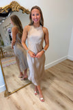 Satin Noir Sleeveless Midi Dress Beige