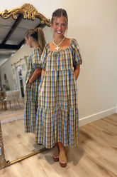 Vintage Plaid Puff Sleeve Dress
