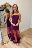 Sheer Elegance Tulle Skirt Dress Maroon