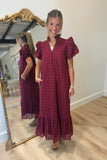 Lanie Eyelet Puff Sleeve Dress Maroon