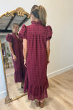 Lanie Eyelet Puff Sleeve Dress Maroon