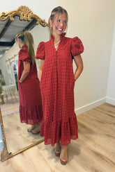 Lanie Eyelet Puff Sleeve Dress Rust