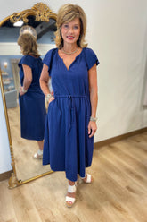 Dylan Riley Cap Sleeve Dress Navy