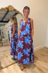 Midnight Garden Floral Skirt Set Maroon