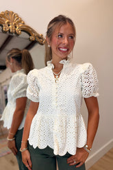 Lanie Eyelet Puff Sleeve Top Cream