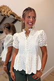 Lanie Eyelet Puff Sleeve Top Cream