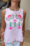 Earthy Embroidery Pink Stripe Tank Pink