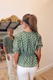 Maple Dot Ruffled Smock Top Olive